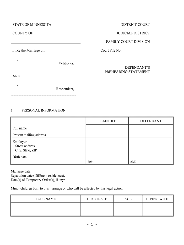 PREHEARING STATEMENT  Form