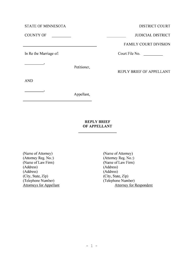 Filing a Family Law Appeal in the Minnesota Court of Appeals  Form