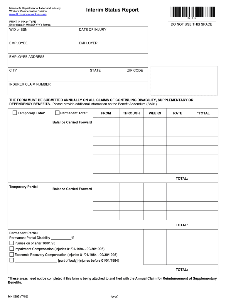 Form Interim Status Report Minnesota Department of