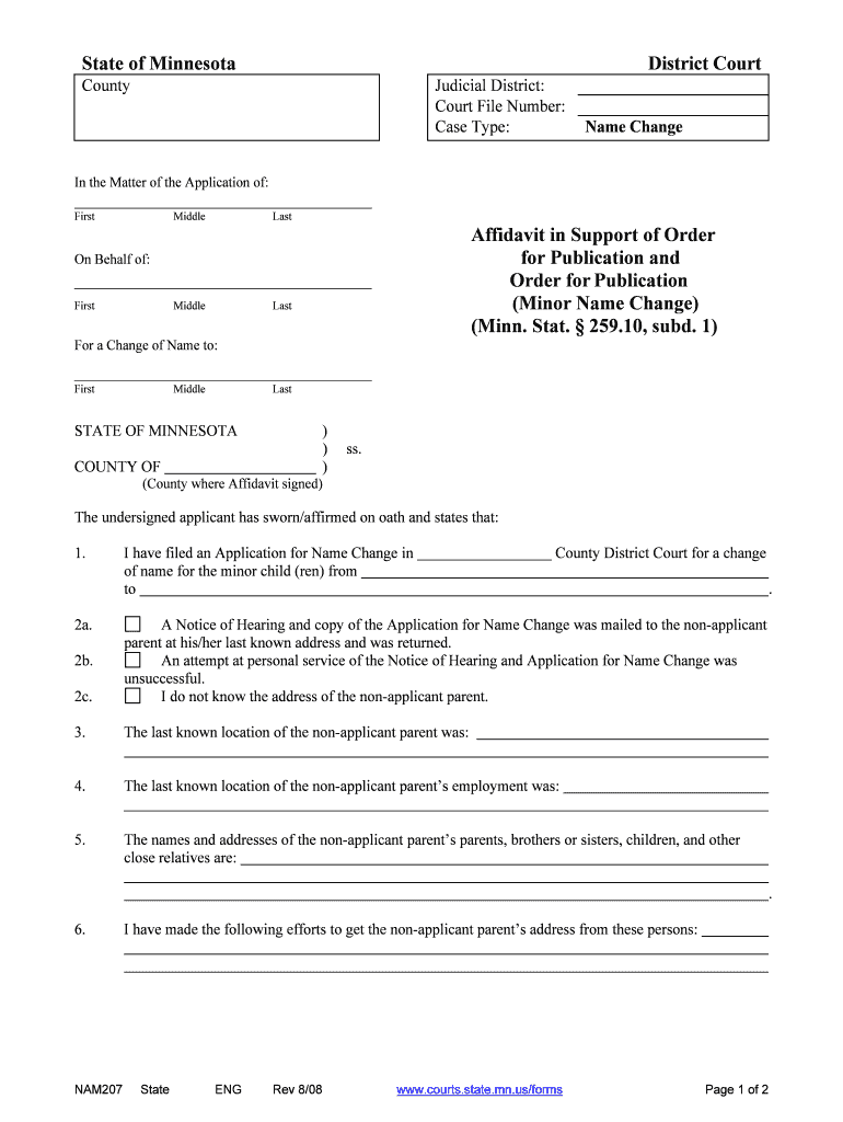 Affidavit in Support of Order  Form