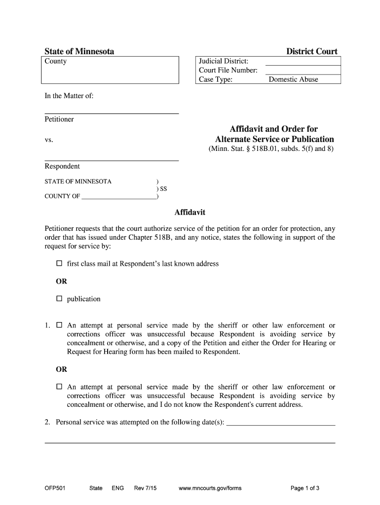 Affidavit and Order for Alternate Service or Publication OFP  Form