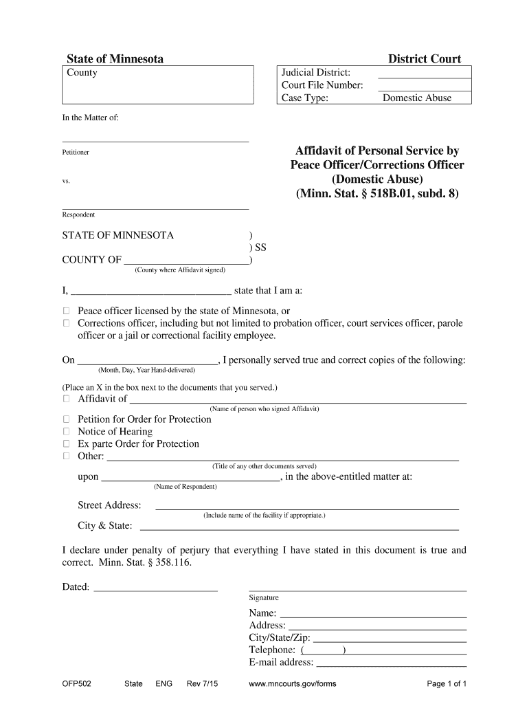 Affidavit of Personal Service by Peace Officer or Corrections  Form