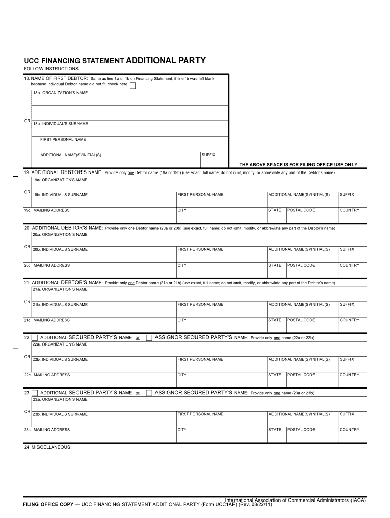 UCC Financing Statement Additional Party Form UCC1AP