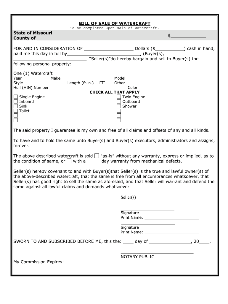 Bill of Sale for a Boat Form Fill Out and Sign Printable