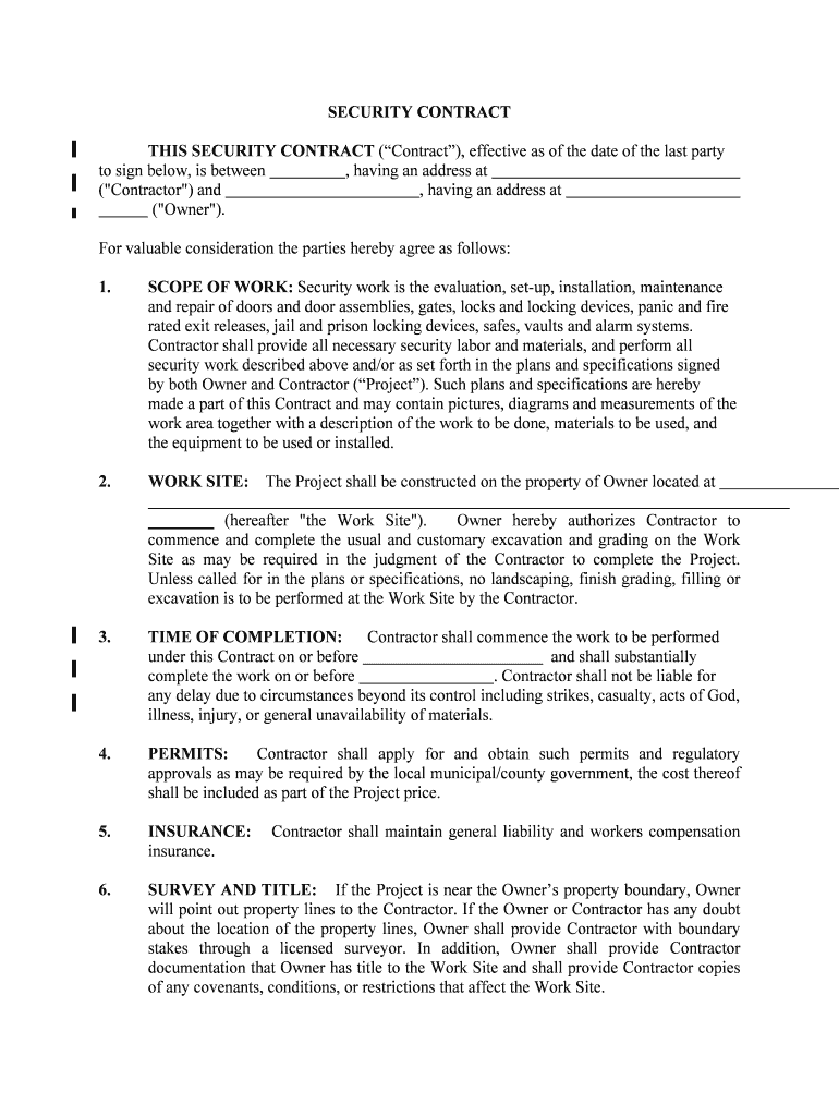 Security Work Described above Andor as Set Forth in the Plans and Specifications Signed  Form