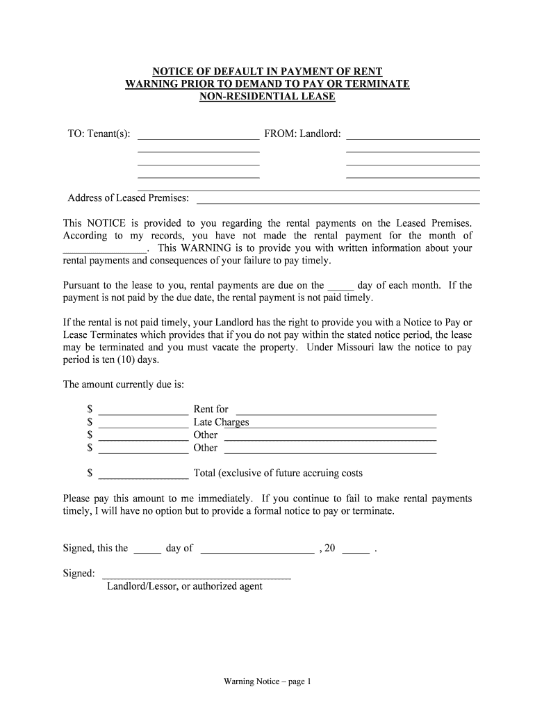Fillable Online Oklahoma Notice of Default in Payment of Rent  Form