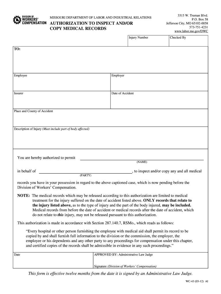 Authorization to Inspect Andor Copy Medical Records  Form