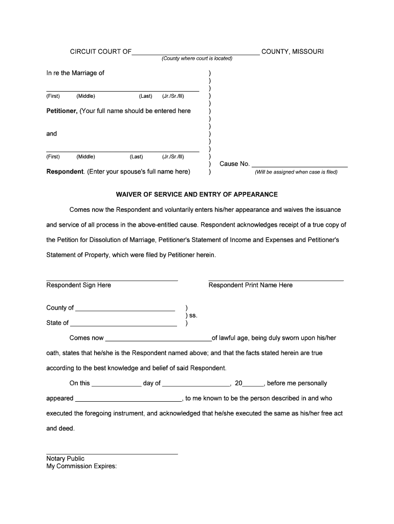 Petition for Dissolution of Marriage Form CAFC001 Missouri