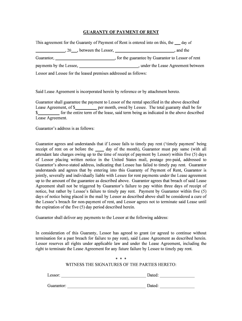 Understands and Agrees that by Entering into This Guaranty of Payment of Rent, Guarantor is  Form