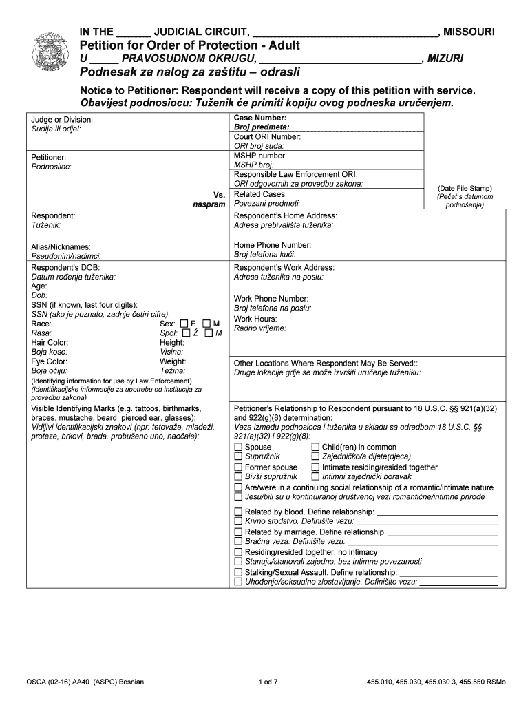 In the JUDICIAL CIRCUIT, , MISSOURI Petition for Order of Form