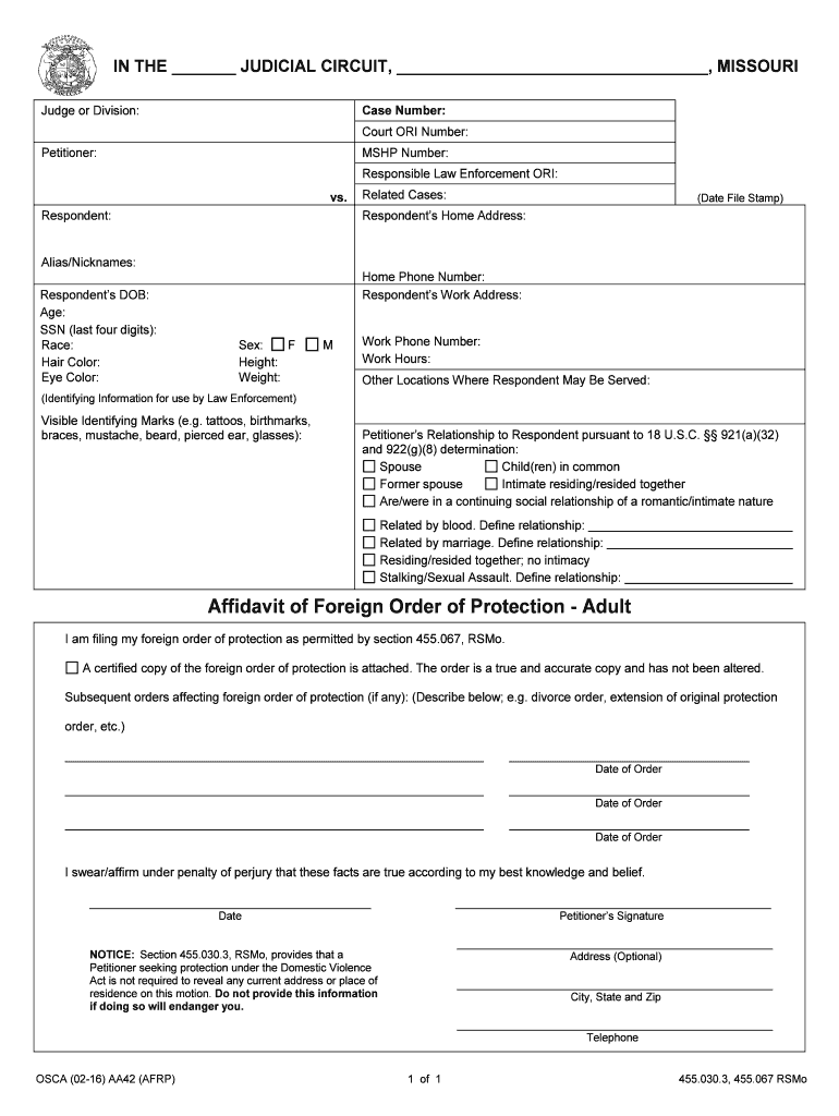 Request to Dismiss Petition for Order of Missouri  Form