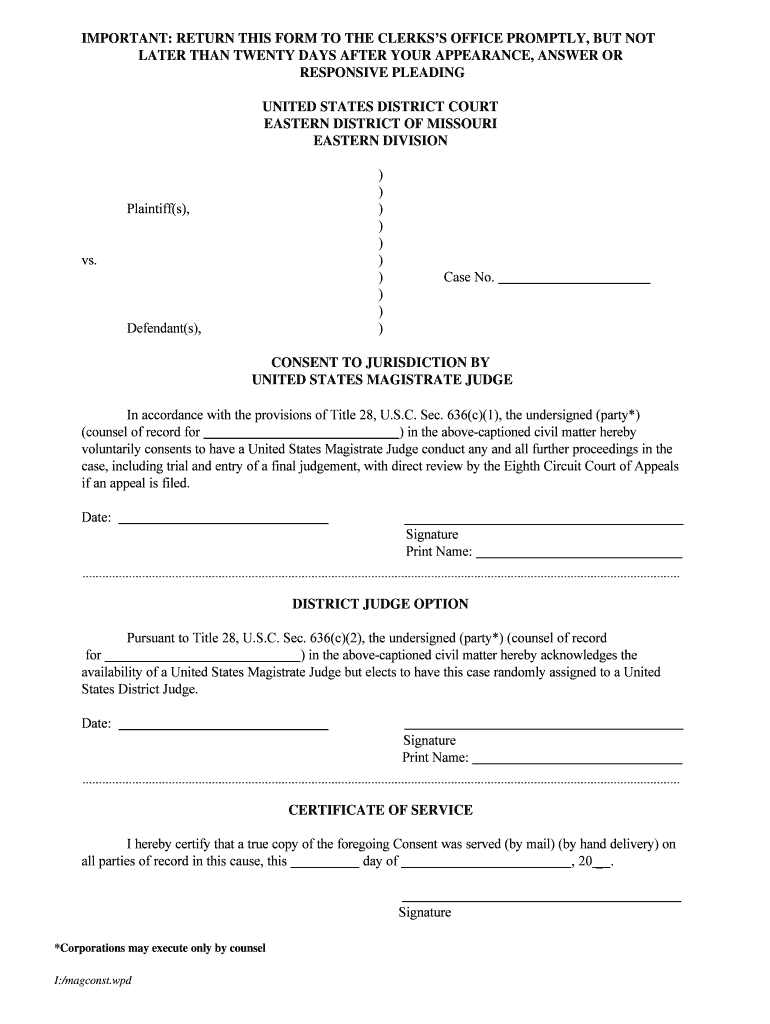 Local Rules of the United States District Court for the Eastern  Form