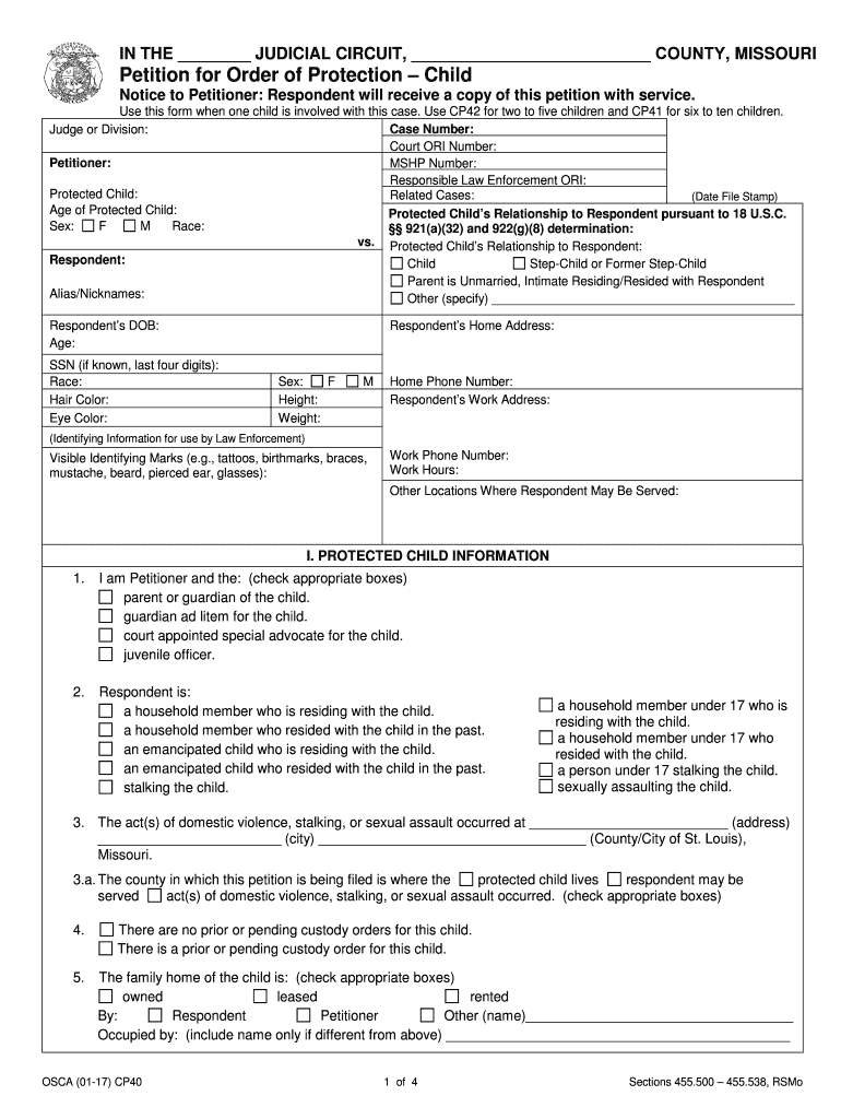 In the Circuit Court of County, Missouri Missouri Courts MO Gov  Form