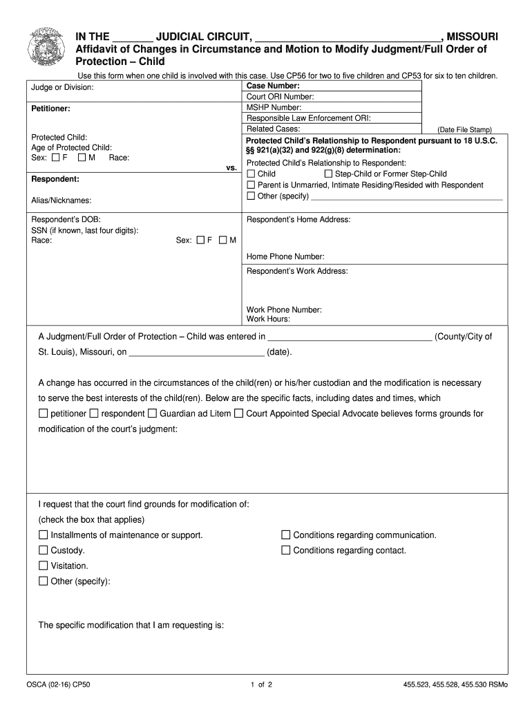 Ex Parte Order of Protection Adult Missouri Courts MO Gov  Form
