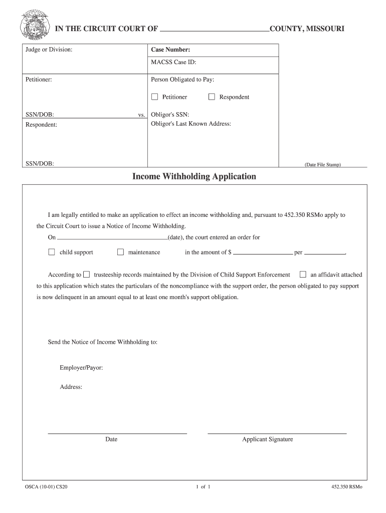 Justia Income Withholding Application Missouri  Form