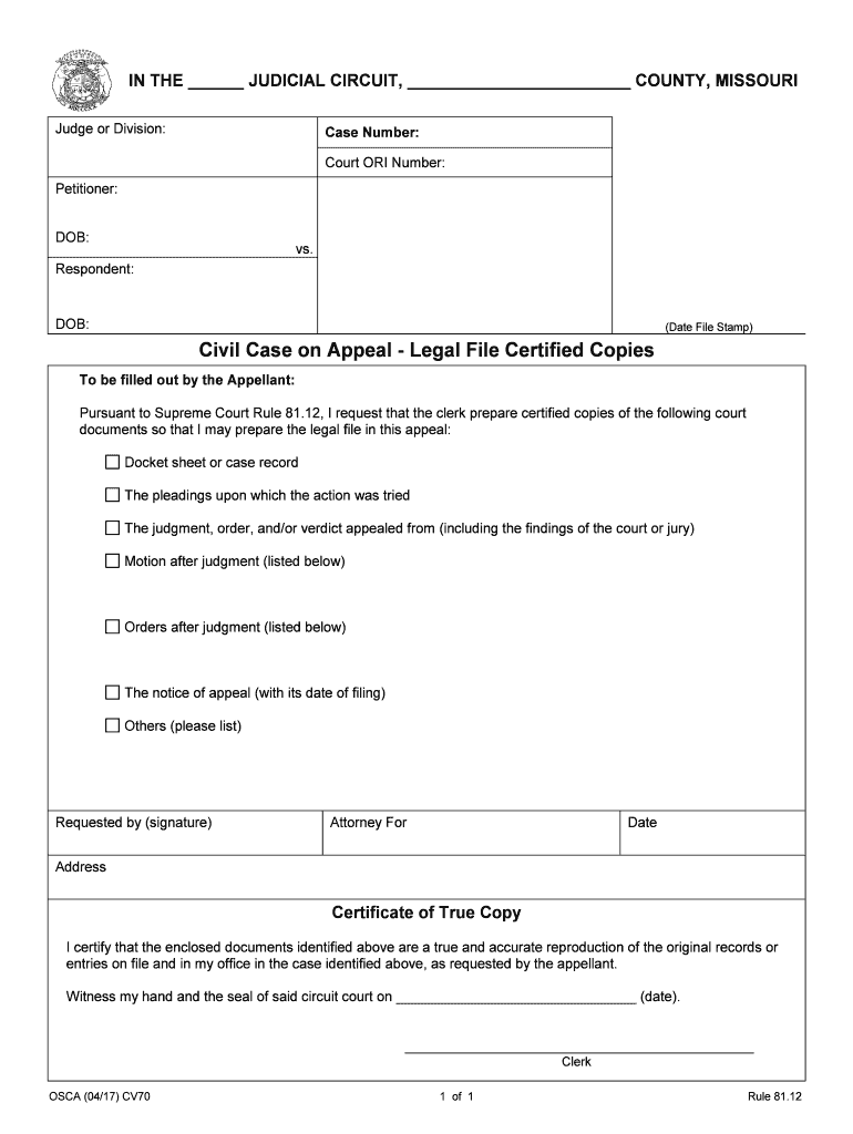 In the JUDICIAL CIRCUIT, COUNTY, MISSOURI Judgment of the  Form