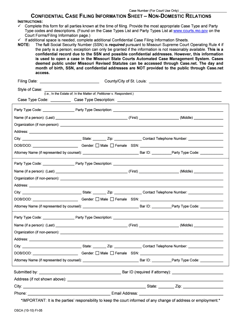 Complete This Form for All Parties Known at the Time of Filing