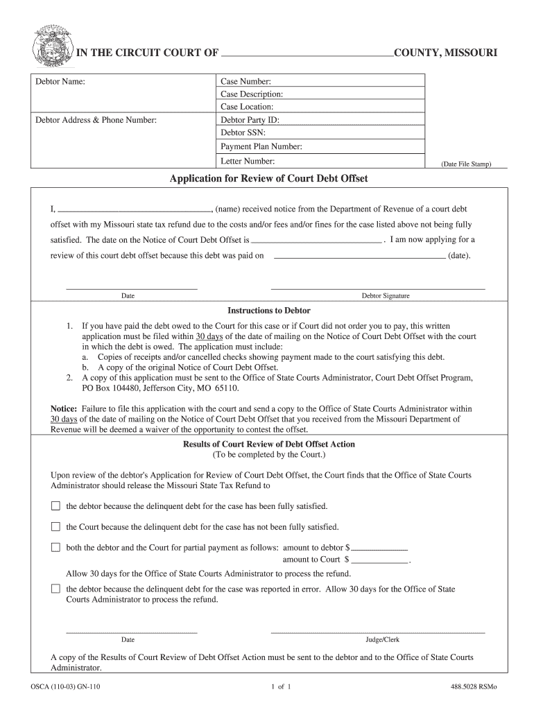 GN 110 Application for Review of Court Debt Offset PDF  Form