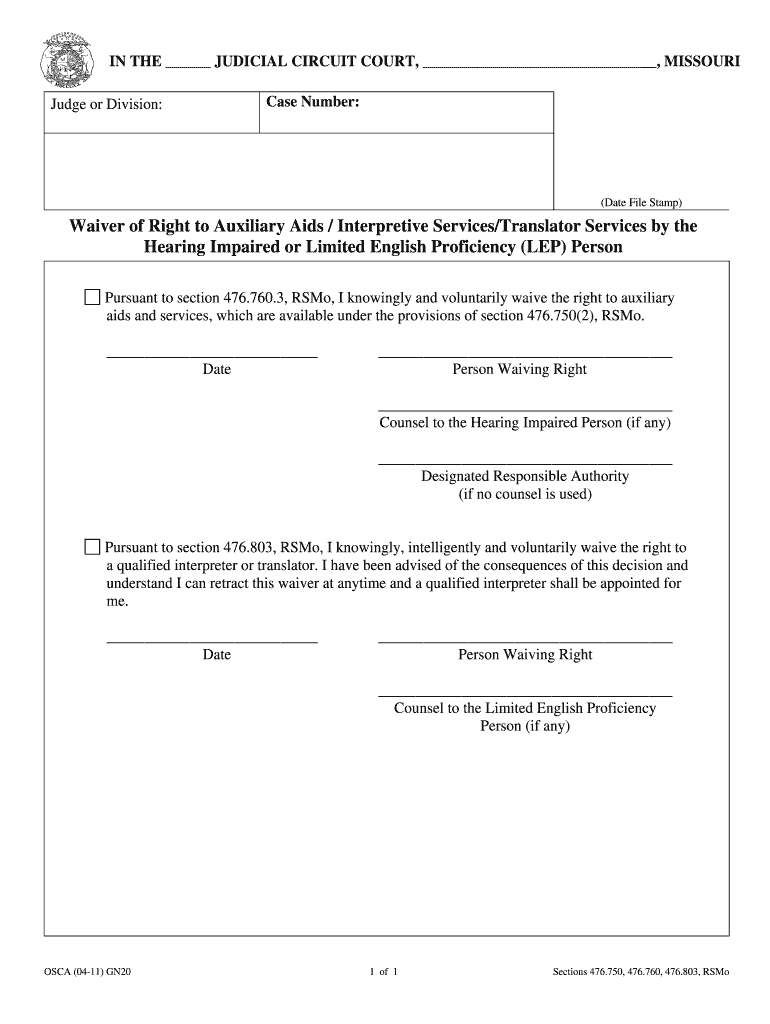 GN20 Waiver of Right to Auxilary Aids Interpretive Service  Form