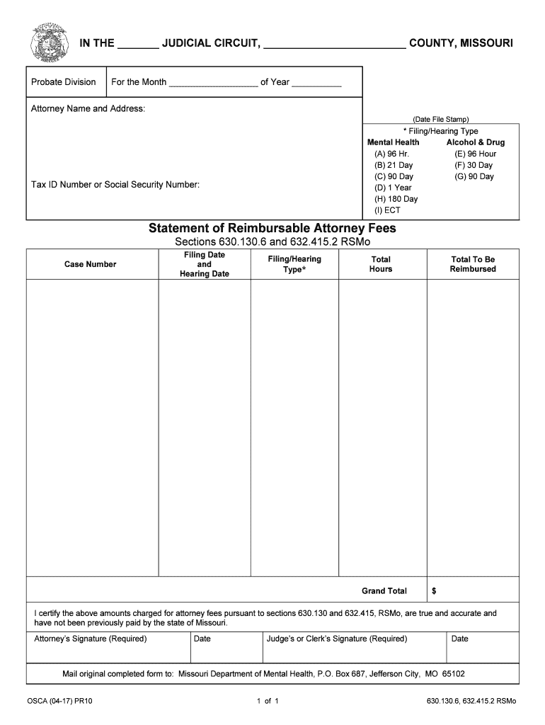 Statement of Reimbursable Attorney Fees Sections 630 130 6  Form