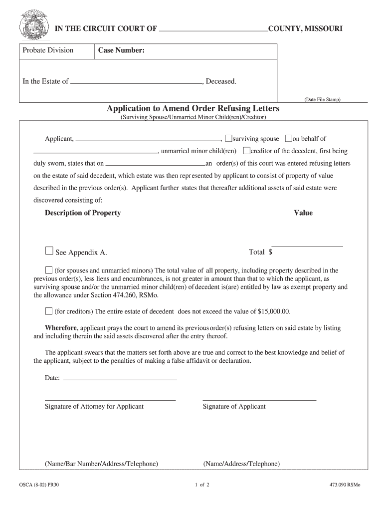 Application to Amend Order Refusing Letters  Form