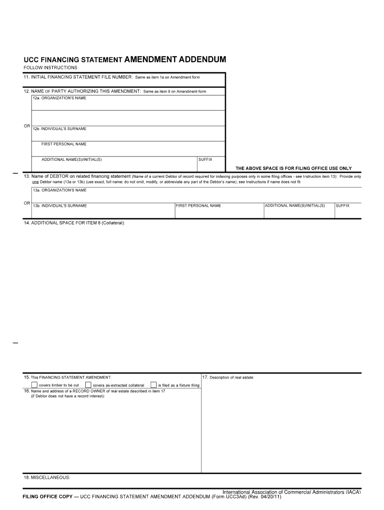 Instructions for UCC Financing Statement Amendment Addendum Form UCC3Ad