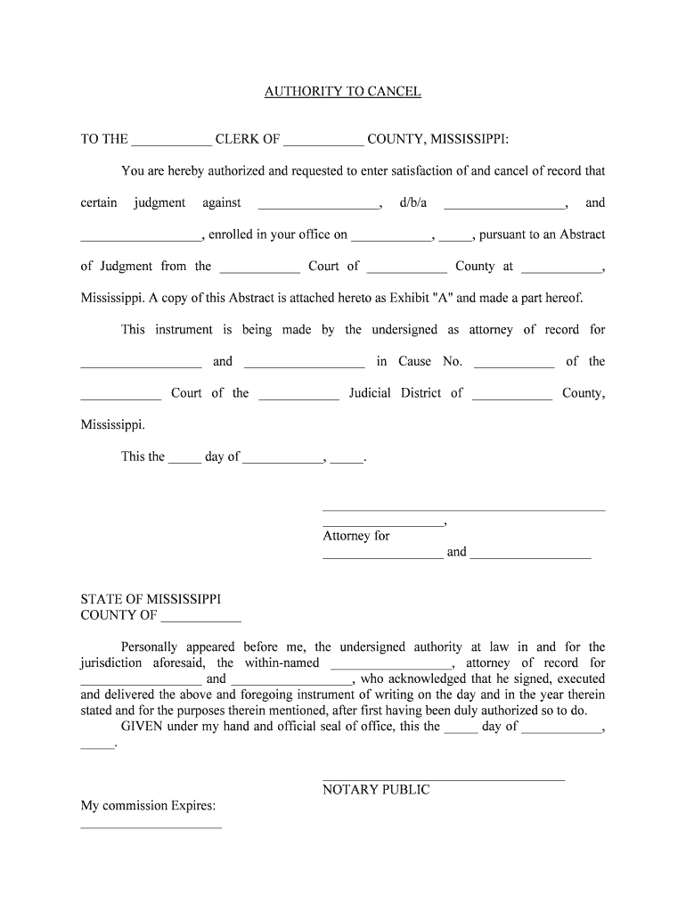 Authority to Cancel Legal Forms