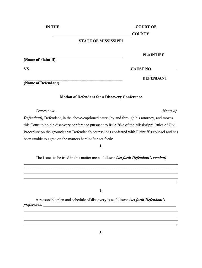 Motion of Defendant for a Discovery Conference  Form