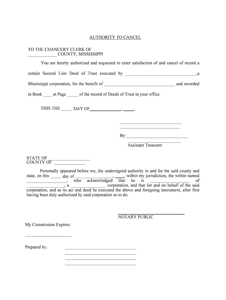 AUTHORITY to CANCEL  Form