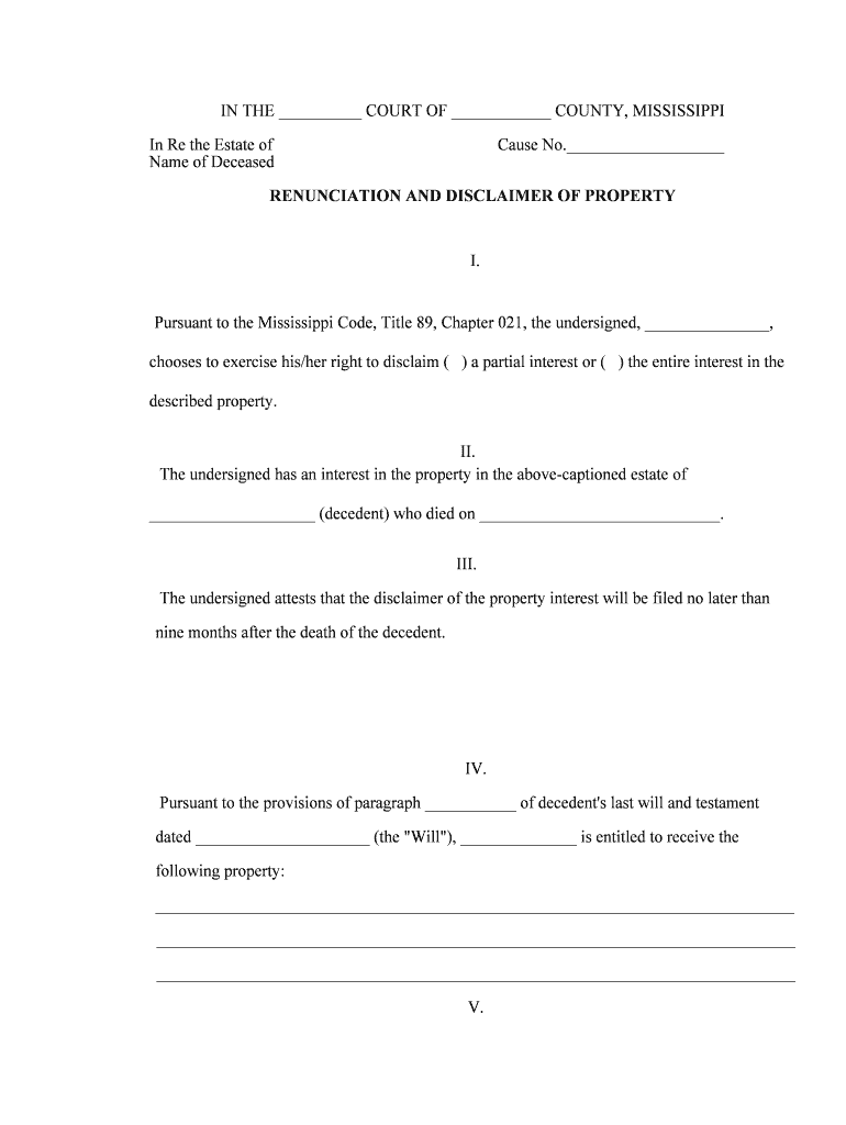 Fill and Sign the 89 21 3 Right to Disclaim Interest in Property Justia Law Form