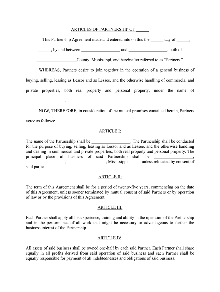 Partnership Agreement Sample, Template Word and PDF  Form