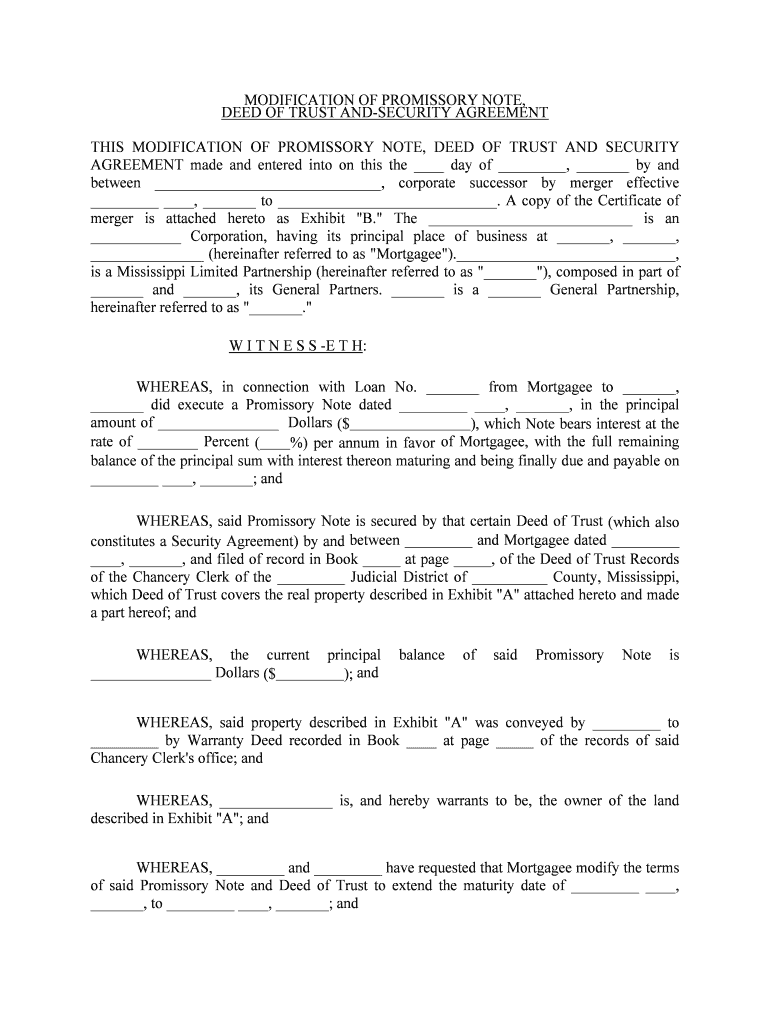 Modification of Promissory Note, Deed of Trust, Security  Form