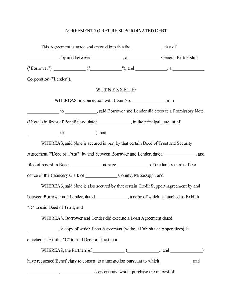 Subordination Agreement Template Download Printable PDF  Form