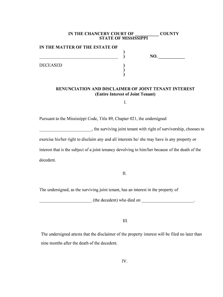 Pursuant to the Mississippi Code, Title 89, Chapter 021, the Undersigned  Form