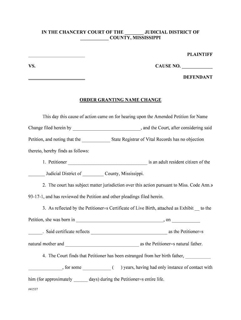 In the COURT of COUNTY, MISSISSIPPI PLAINTIFF VS CAUSE NO  Form