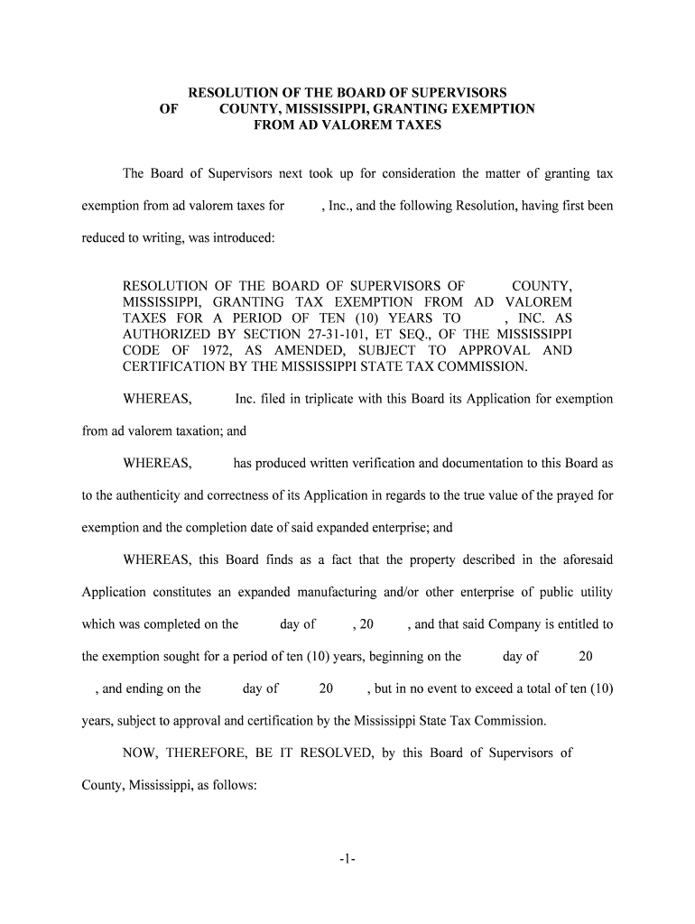 Ad Valorem Tax Exemptions in Mississippi by S Craig Panter  Form