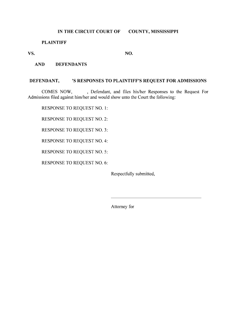 'S RESPONSES to PLAINTIFF'S REQUEST for ADMISSIONS  Form