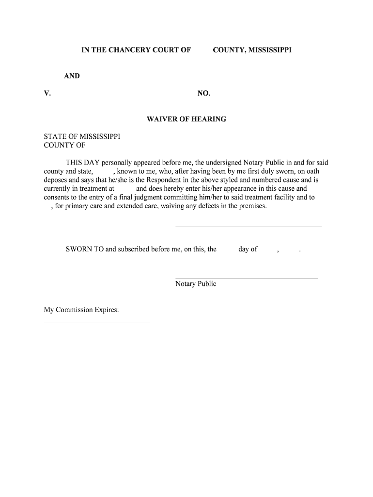 WAIVER of HEARING  Form
