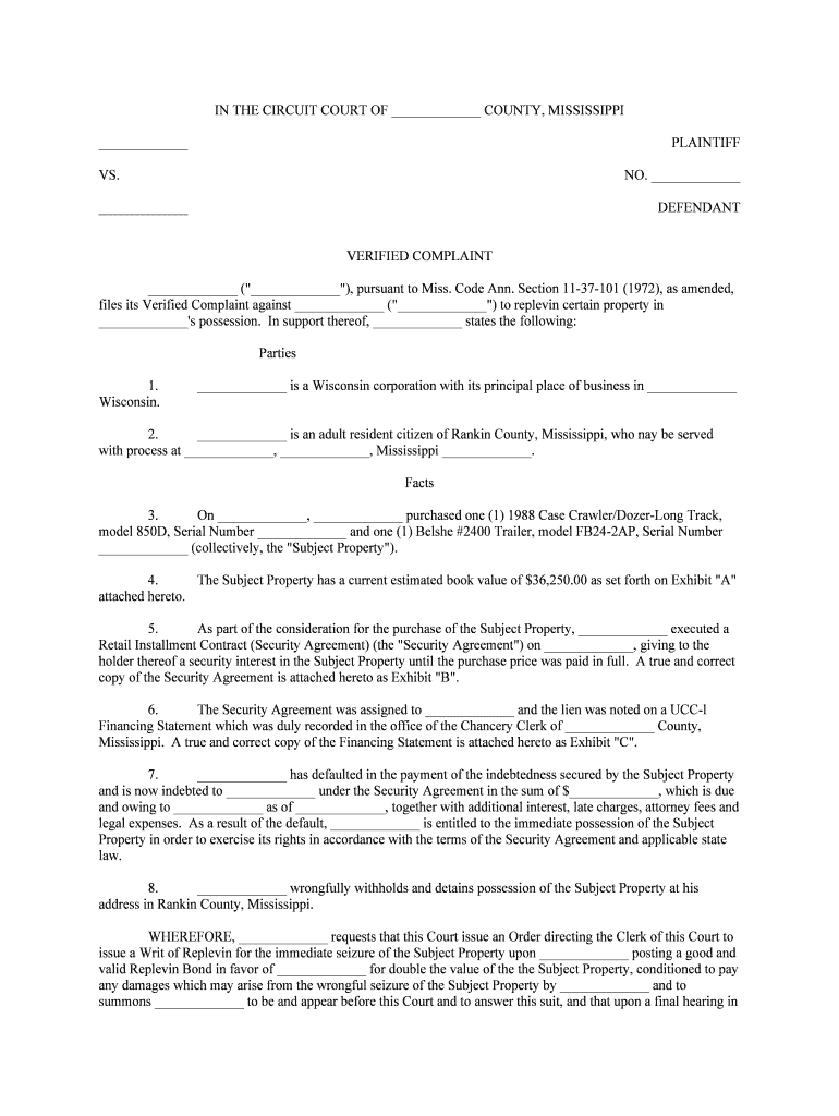 In the Circuit Court of the First Judicial District of Hinds County  Form