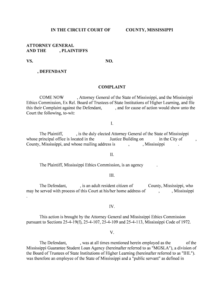 Office of the Attorney General State of Mississippi  Form