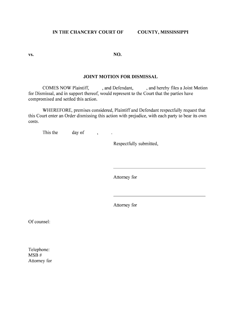 JOINT MOTION for DISMISSAL  Form