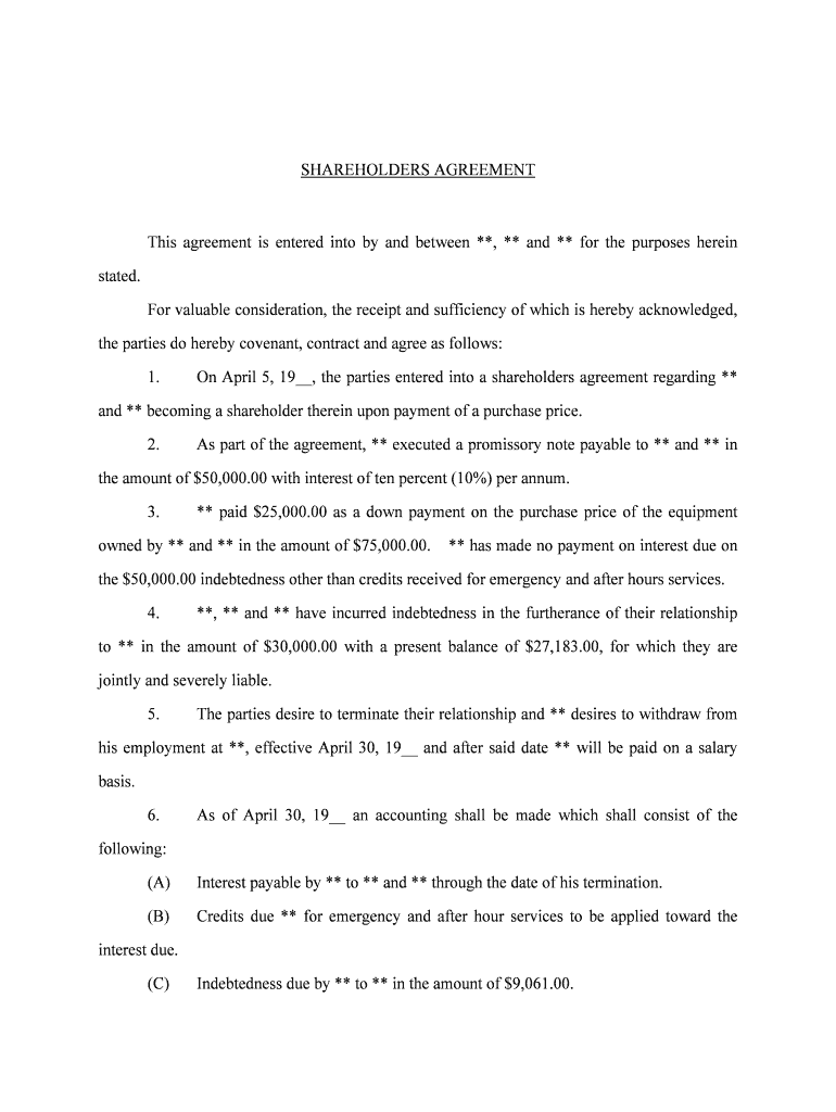 Shareholder Agreement Template, Sample Form Online