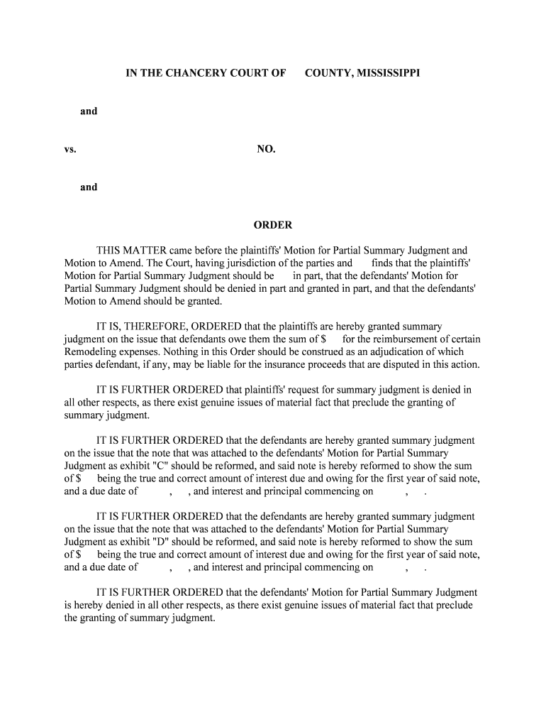 Proposed Amendment Fails to Defeat Summary Judgment Form