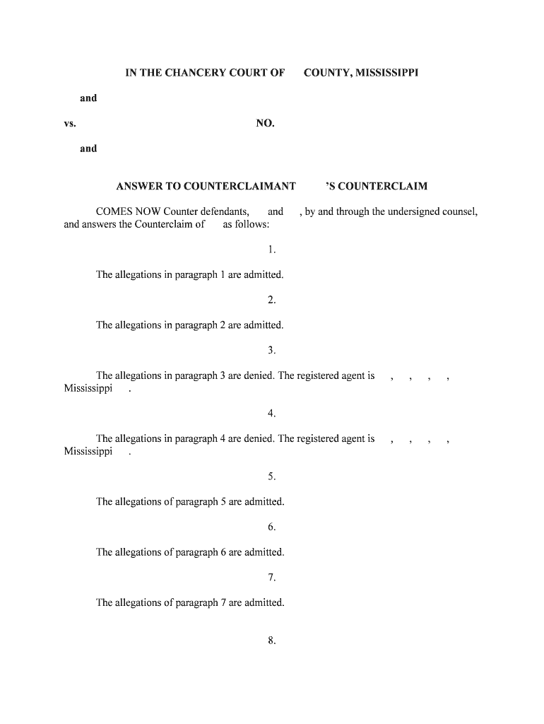 Rule 13 Counterclaim and Cross Claim, Miss R Civ P 13  Form