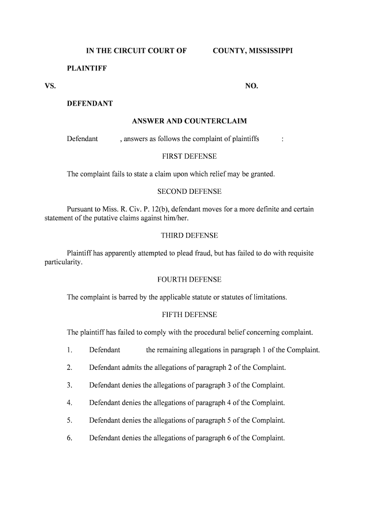 Defendant's Answer to Plaintiff's First Amended Complaint  Form