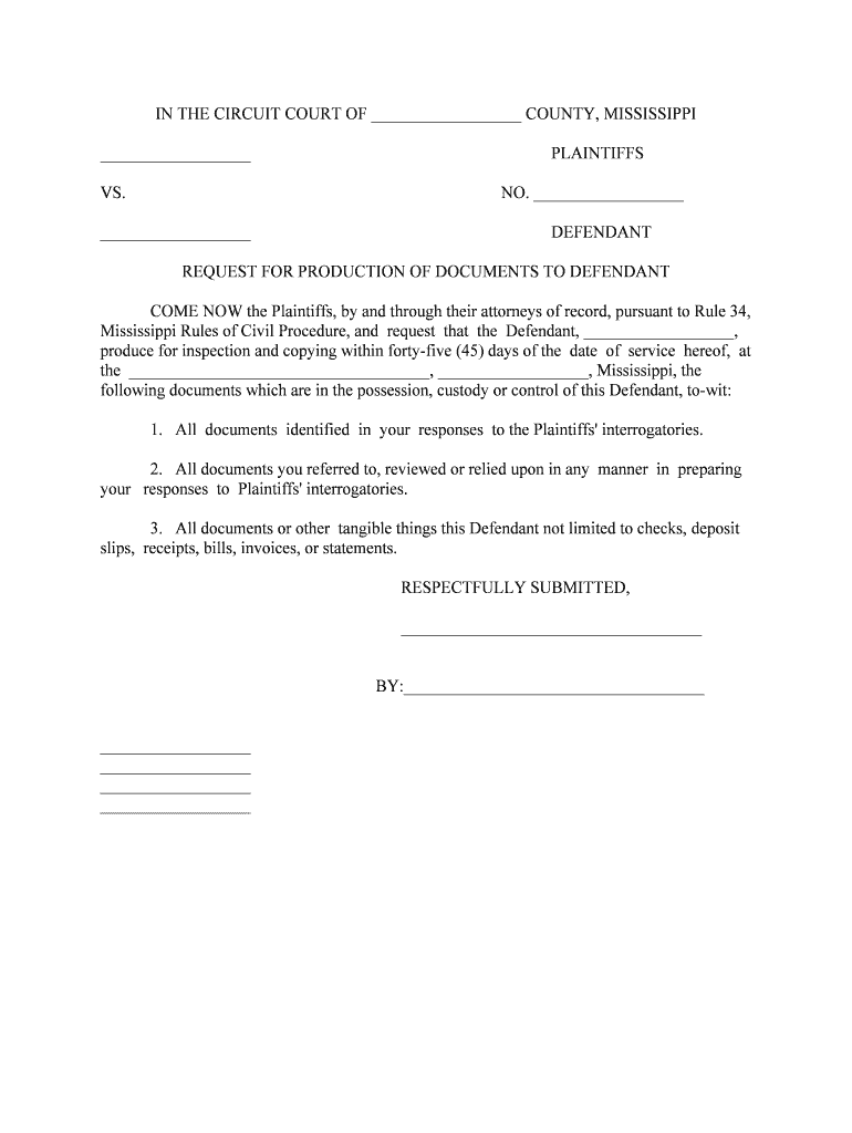 REQUEST for PRODUCTION of DOCUMENTS to DEFENDANT  Form