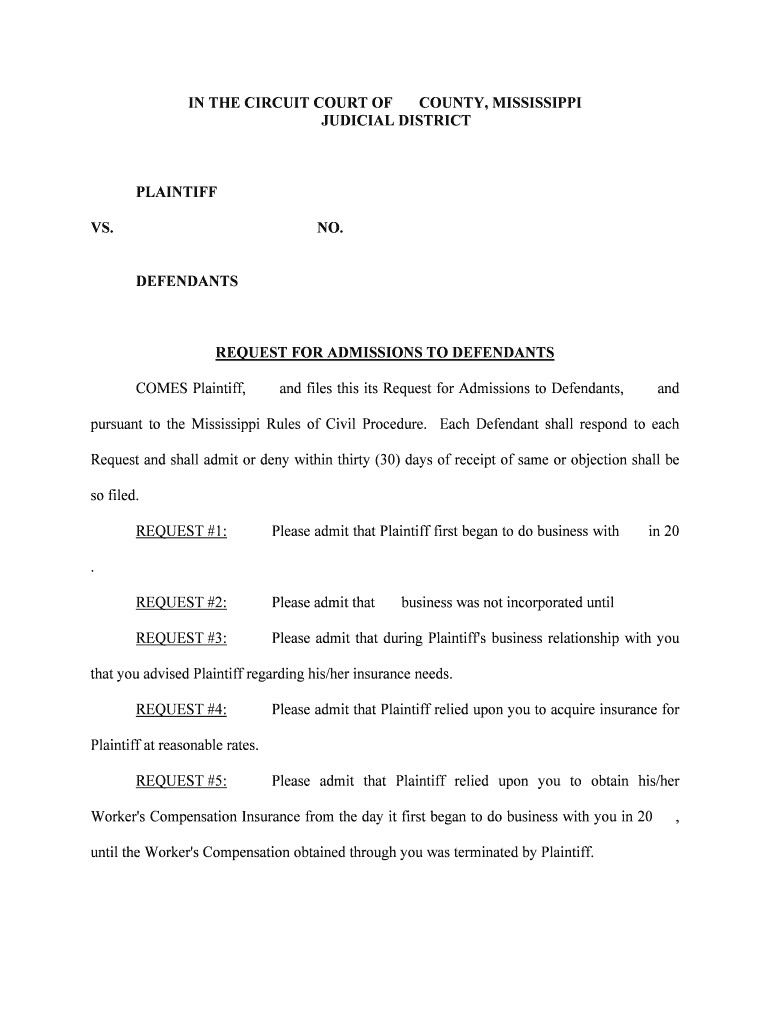 Rule 36 Requests for Admission, Miss R Civ P 36Casetext  Form