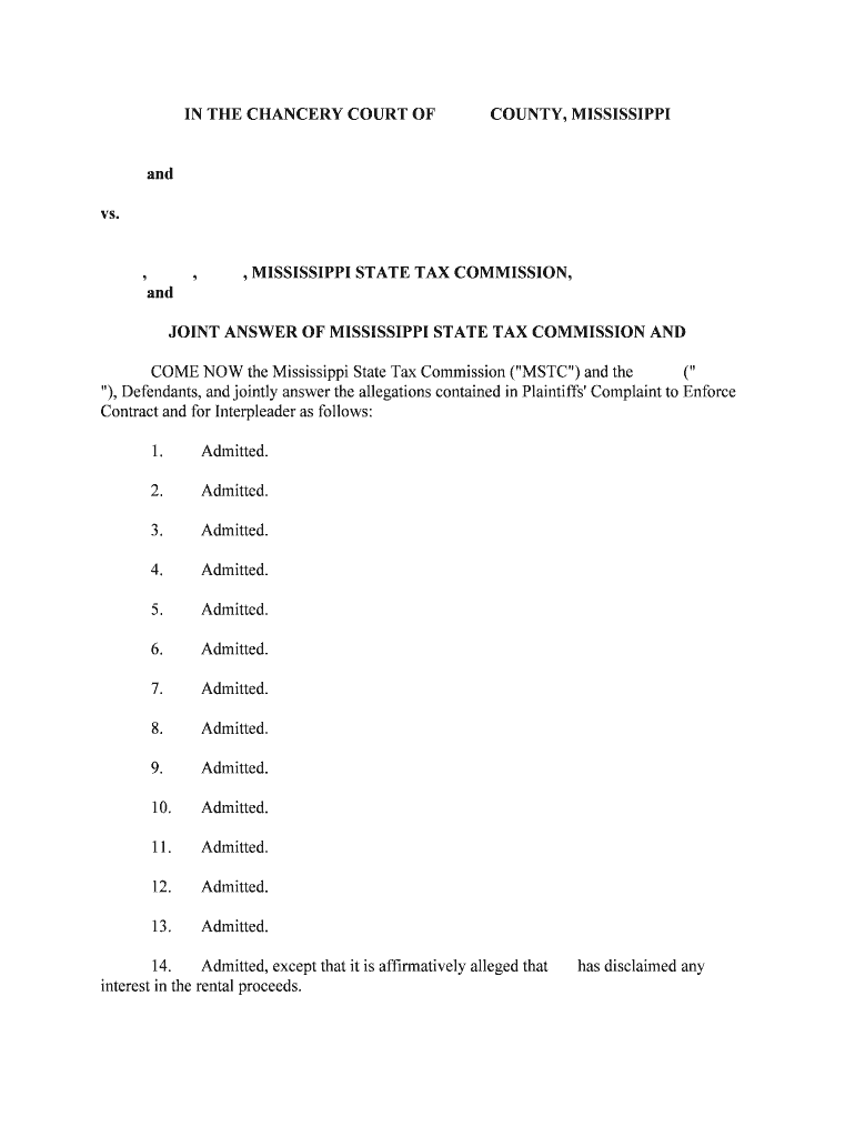 JOINT ANSWER of MISSISSIPPI STATE TAX COMMISSION and  Form