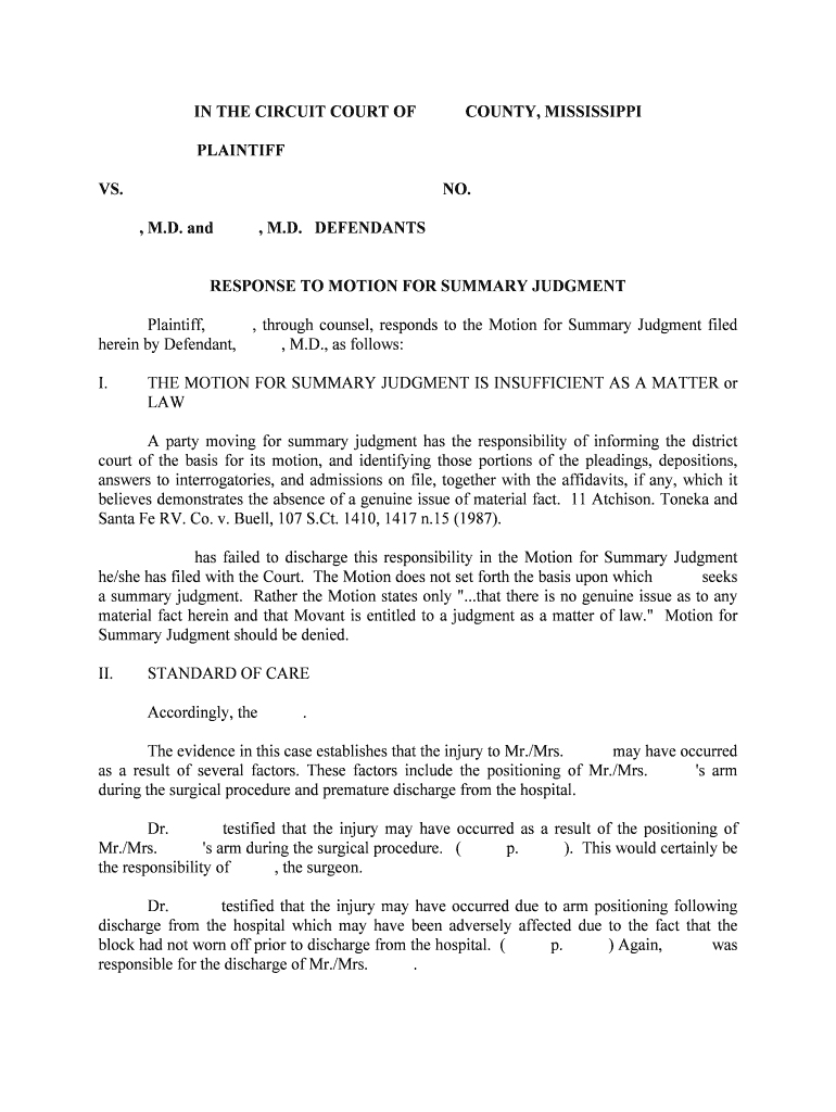 Plaintiffs' Cross Motion for Summary Judgment and Response  Form