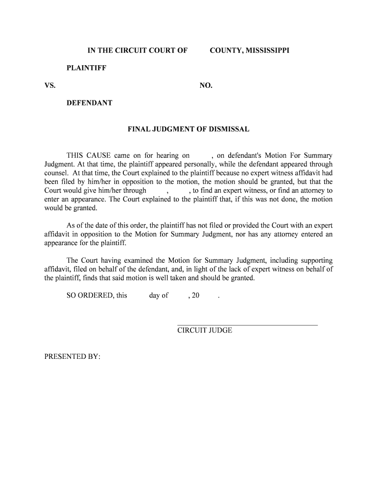 FINAL JUDGMENT of DISMISSAL  Form